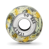 Sterling Silver 925 Glass Bead with Polished Yellow & White Italian Design